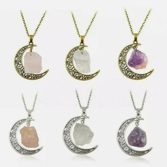Amethyst Crescent 🌙 Moon Quartz w/Bronze chain - Picture 3 of 11
